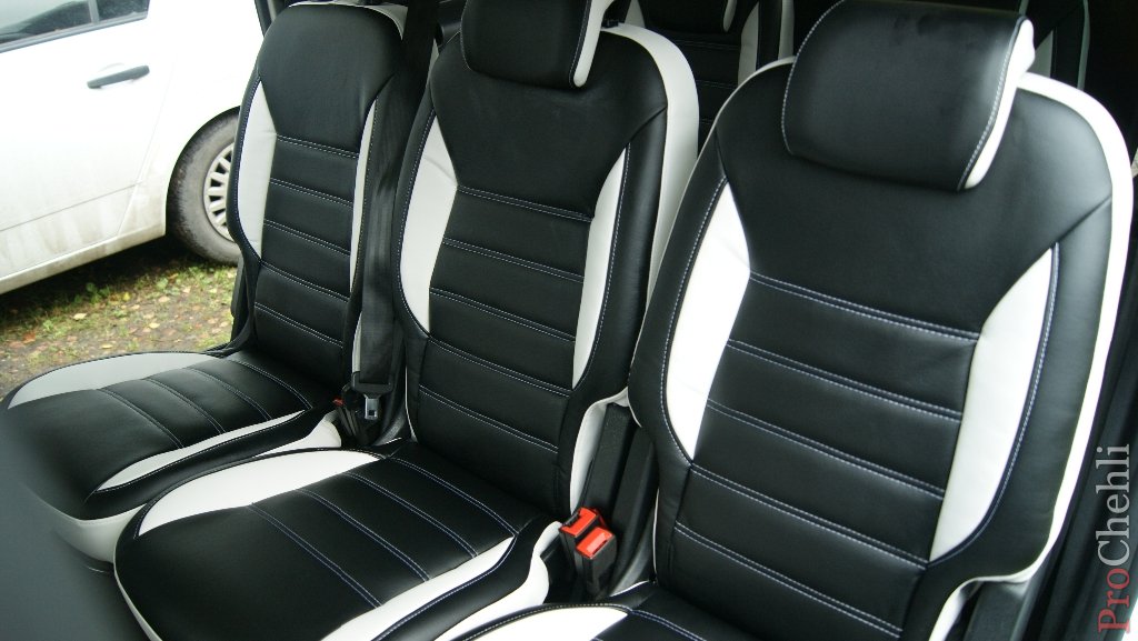 Авточехлы из черно-белой экокожи для Ford Galaxy №3