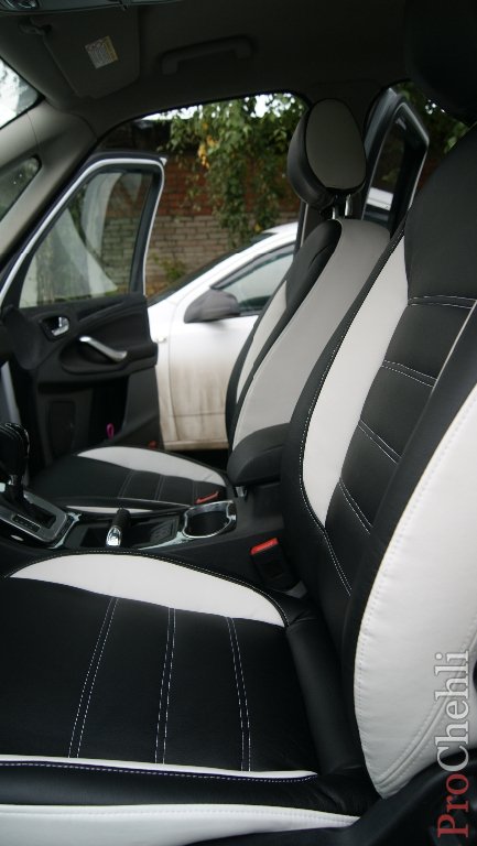 Авточехлы из черно-белой экокожи для Ford Galaxy №6