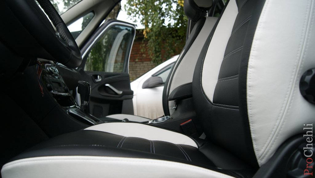 Авточехлы из черно-белой экокожи для Ford Galaxy №7