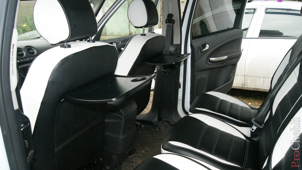 Авточехлы из черно-белой экокожи для Ford Galaxy №8