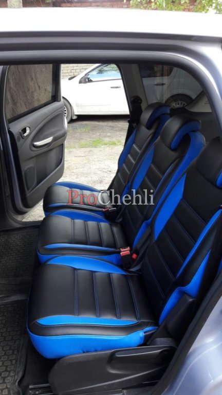 Черно-синие авточехлы для Ford S-max