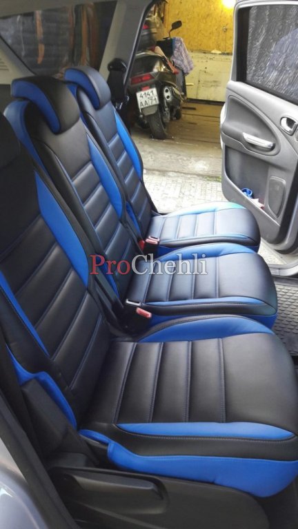 Черно-синие авточехлы для Ford S-max