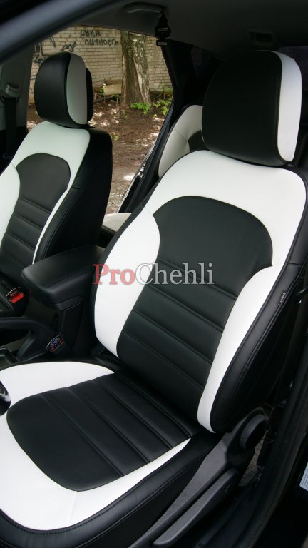 Чехлы для Hyundai IX35 из черной и белой экокожи №4