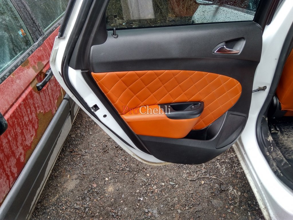 Чехлы для Opel Astra J из коричневой экокожи с ромбом №6