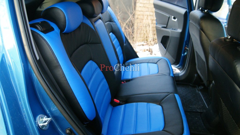 Авточехлы из черной и синей экокожи для Kia Sportage 3 №3