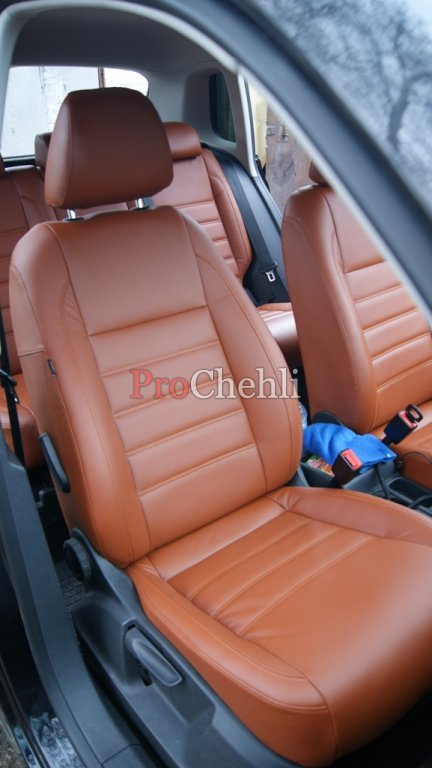 Авточехлы из коричневой экокожи для Volkswagen Tiguan 2011