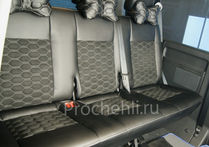 Каркасные чехлы на VW Transporter/Caravelle (T6) из черной экокожи с алькантарой №4