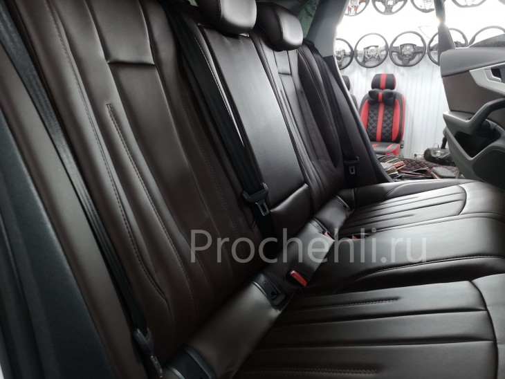 Каркасные авточехлы на Audi A4 B9 из коричневой экокожи №7