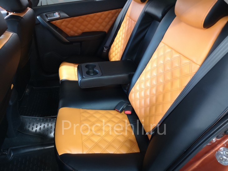 Каркасные авточехлы для Kia Cerato 2 из черной и оранжевой экокожи №6