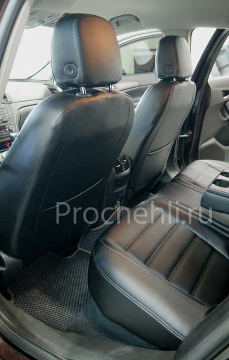 Каркасные авточехлы для Opel Insignia из черной экокожи с двойной поперечной строчкой №6