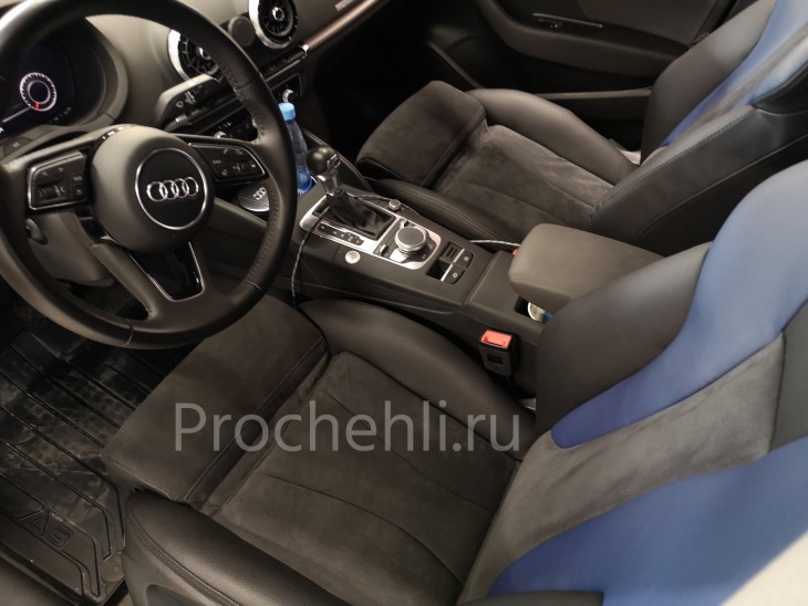 Каркасные чехлы на Audi A3 8V sport салон из черной экокожи и алькантары №3