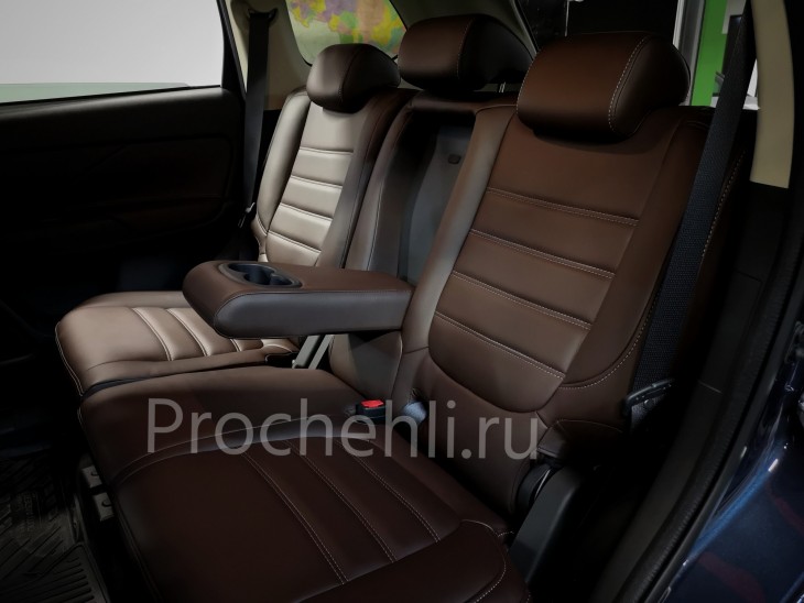 Каркасные авточехлы для Mitsubishi Outlander 3 (2020) из темно-коричневой экокожи №1