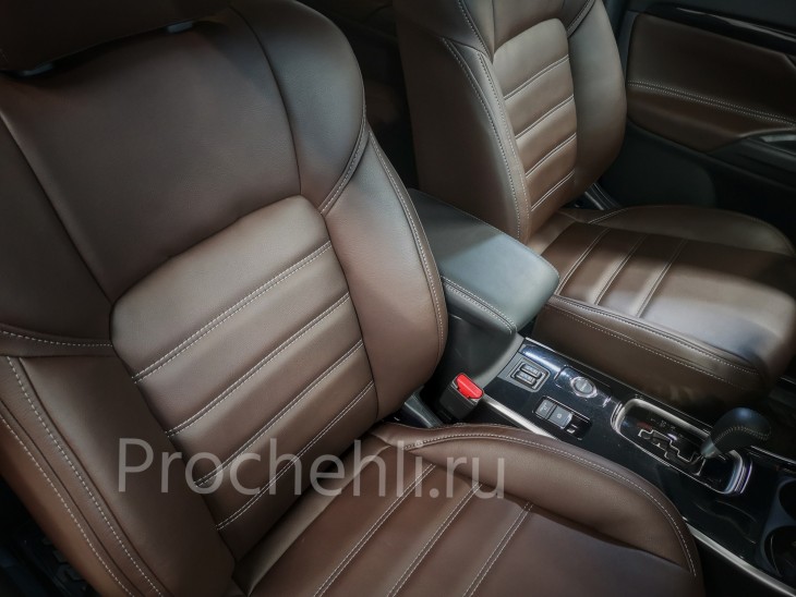 Каркасные авточехлы для Mitsubishi Outlander 3 (2020) из темно-коричневой экокожи №5