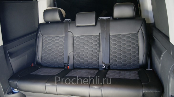 Каркасные авточехлы для VW Multivan T5 из черной экокожи и алькантары №3