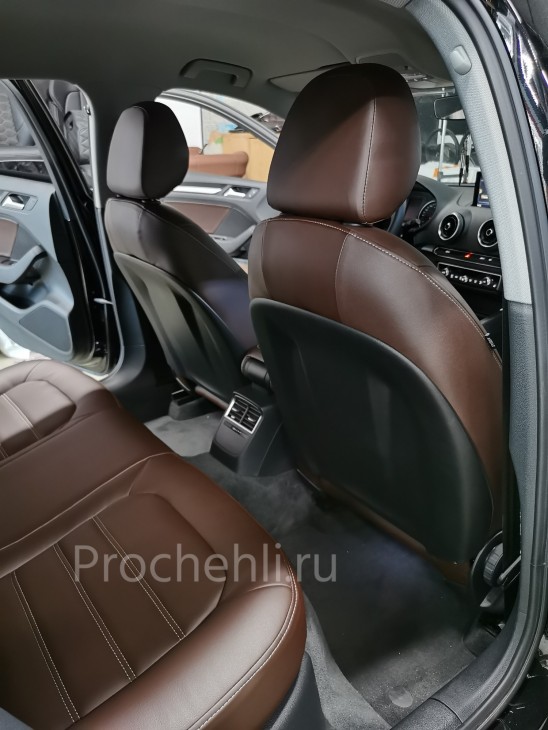 Каркасные чехлы для Audi A3 8V из темно-коричневой экокожи №8
