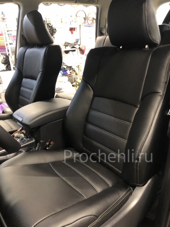 Каркасные авточехлы на Toyota LC Prado 150 2021 из черной экокожи №4