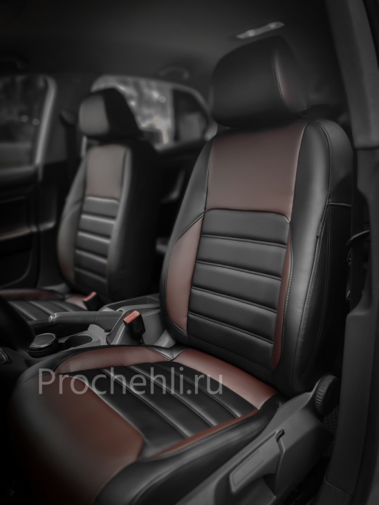 Каркасные авточехлы для VW Jetta 5 из черной и коричневой экокожи №3
