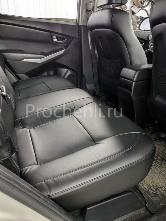 Чехлы для задних сидений Ssang Yong Actyon 2 из черной экокожи №3 Каркасные авточехлы для Ssang Yong Actyon 2 из черной экокожи №6
