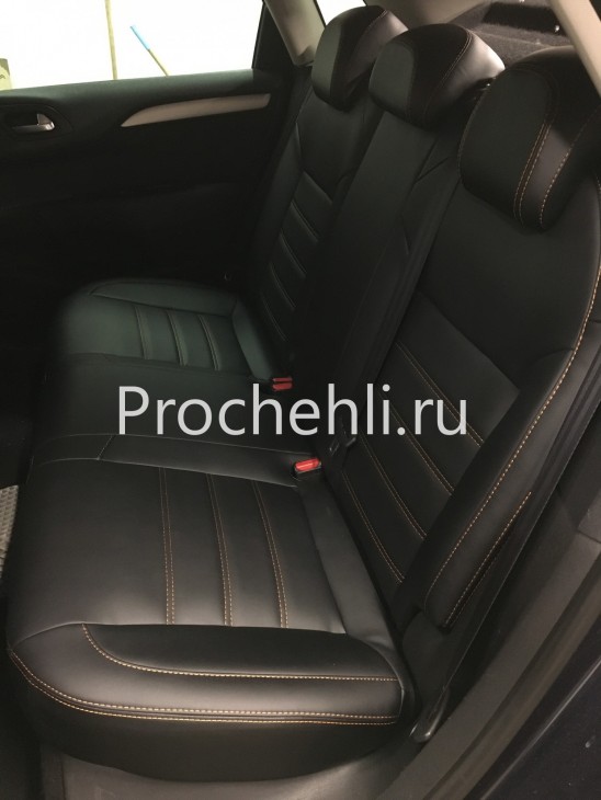 Каркасные чехлы для Citroen C4 из черной экокожи с рыжей ниткой №3