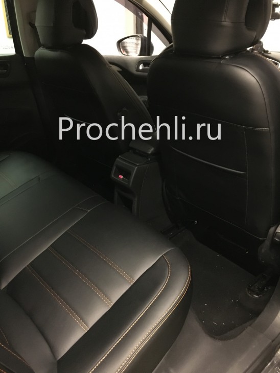 Каркасные чехлы для Citroen C4 из черной экокожи с рыжей ниткой №4