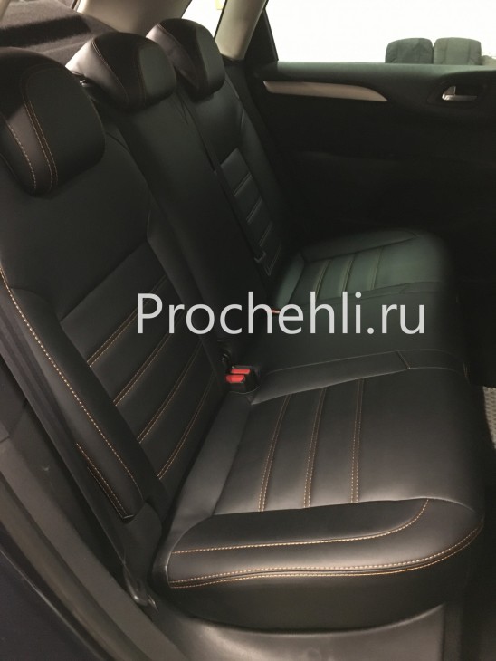 Каркасные чехлы для Citroen C4 из черной экокожи с рыжей ниткой №5