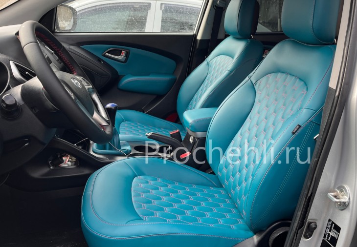 Чехлы для Hyundai IX 35 из экокожи цвета Тиффани №1