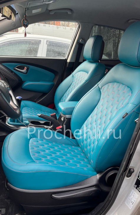 Чехлы для Hyundai IX 35 из экокожи цвета Тиффани №3