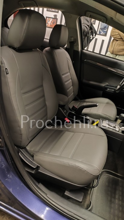 Каркасные чехлы для Mitsubishi Lancer 10 (X) из серой экокожи №2