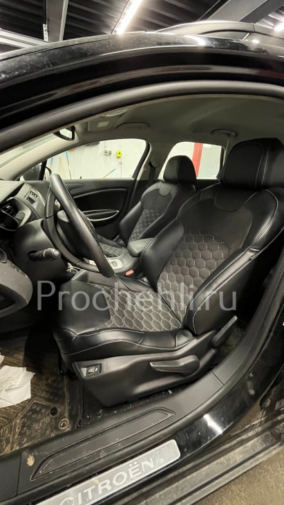 Каркасные авточехлы для Citroen C5 из черной экокожи и алькантары №2