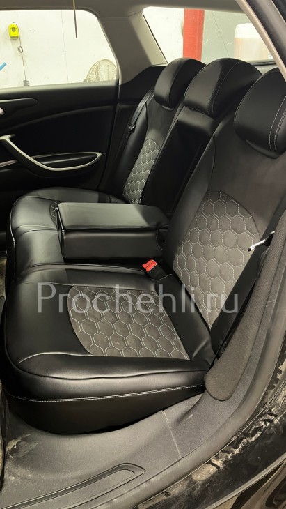 Каркасные авточехлы для Citroen C5 из черной экокожи и алькантары №4