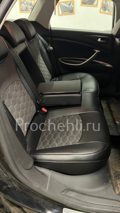 Каркасные авточехлы для Citroen C5 из черной экокожи и алькантары №5
