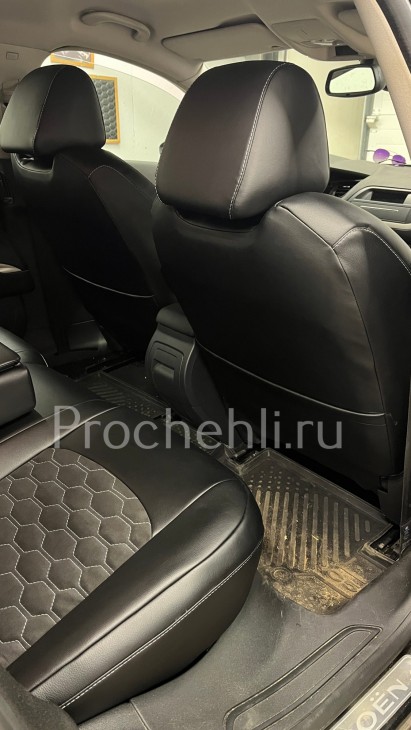 Каркасные авточехлы для Citroen C5 из черной экокожи и алькантары №7