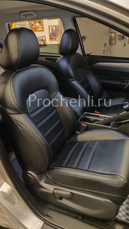 Каркасные чехлы для передних сидений из черной экокожи для Haval M6 Каркасные чехлы из черной экокожи для Haval M6 №5