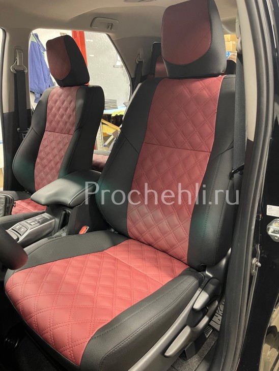 Каркасные чехлы для Toyota Fortuner 2 из черной и красной экокожи №4