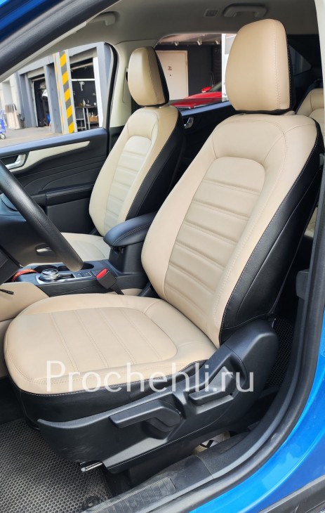 Каркасный чехлы Ford Escape 4 из черной и бежевой экокожи №1.