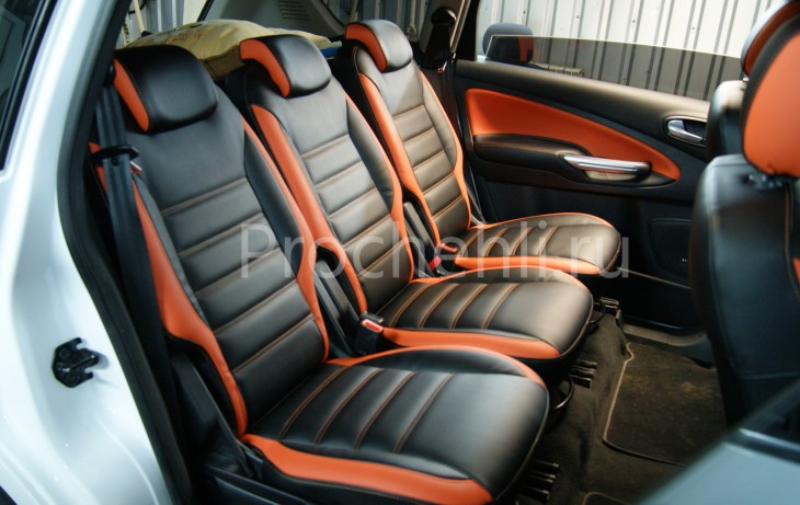Чехлы на Ford S-Max с эффектом перетяжки из черной и оранжевой экокожи №4