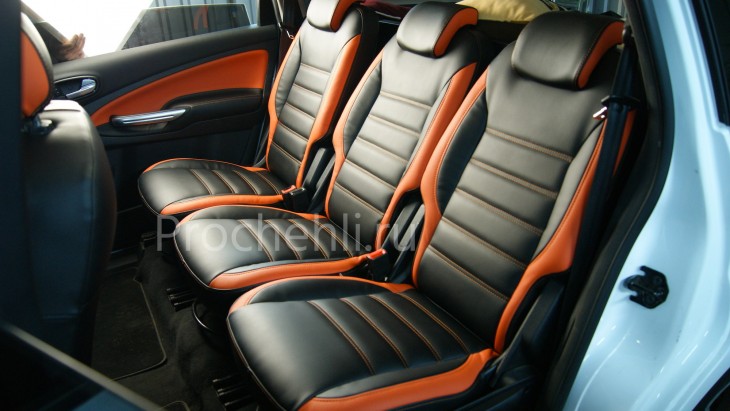 Чехлы на Ford S-Max с эффектом перетяжки из черной и оранжевой экокожи №7
